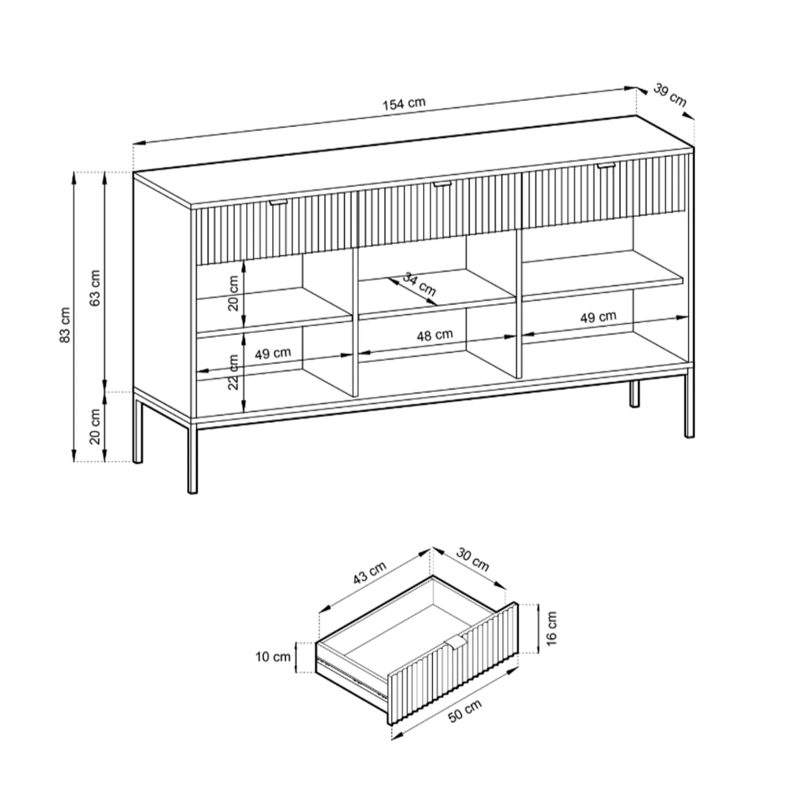 Garnero Arredamenti Credenze Moderne|Madie Moderne-Madia 154x83h cm 3 ante 3 cassetti moderna Alisa Beige