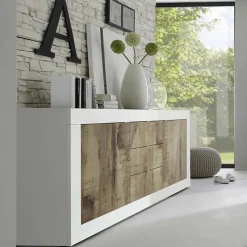 Garnero Arredamenti Credenze Moderne|Madie Moderne-Madia 210x86h cm 2 ante 3 cassetti moderna bianco lucido pero Eternity Rovere - Bianco Lucido