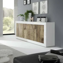 Garnero Arredamenti Credenze Moderne|Madie Moderne-Madia 210x86h cm 2 ante 3 cassetti moderna bianco lucido pero Eternity Rovere - Bianco Lucido