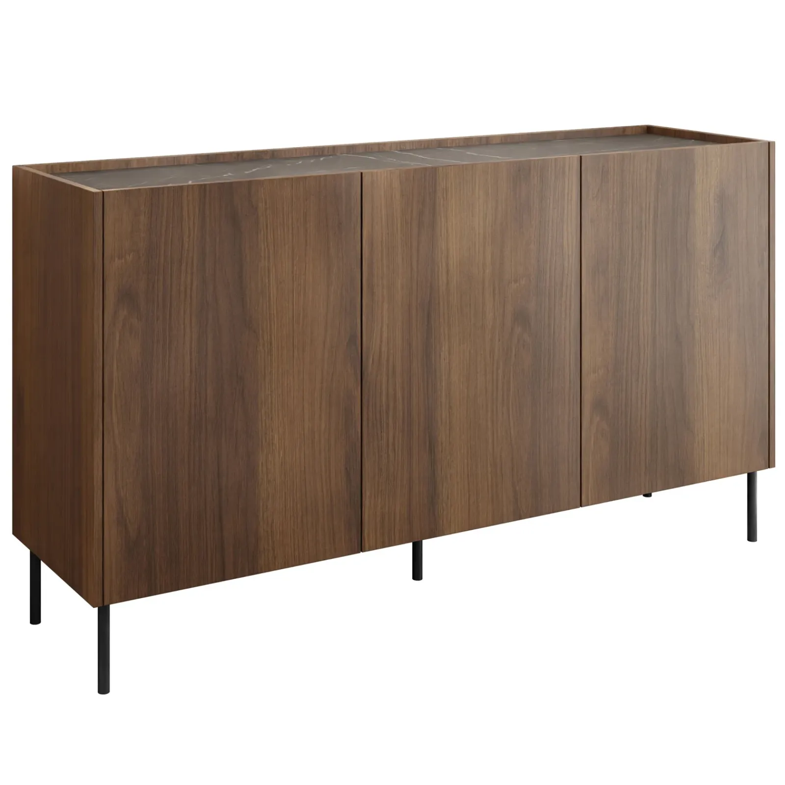 Garnero Arredamenti Madie Moderne|Madie Moderne-Madia 144x78h cm 3 ante 3 ripiani piano effetto marmo nero noce Caliva