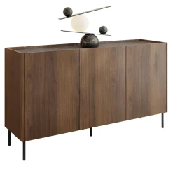 Garnero Arredamenti Madie Moderne|Madie Moderne-Madia 144x78h cm 3 ante 3 ripiani piano effetto marmo nero noce Caliva