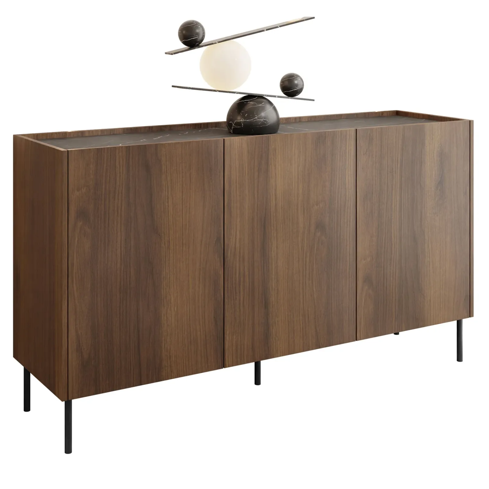 Garnero Arredamenti Madie Moderne|Madie Moderne-Madia 144x78h cm 3 ante 3 ripiani piano effetto marmo nero noce Caliva