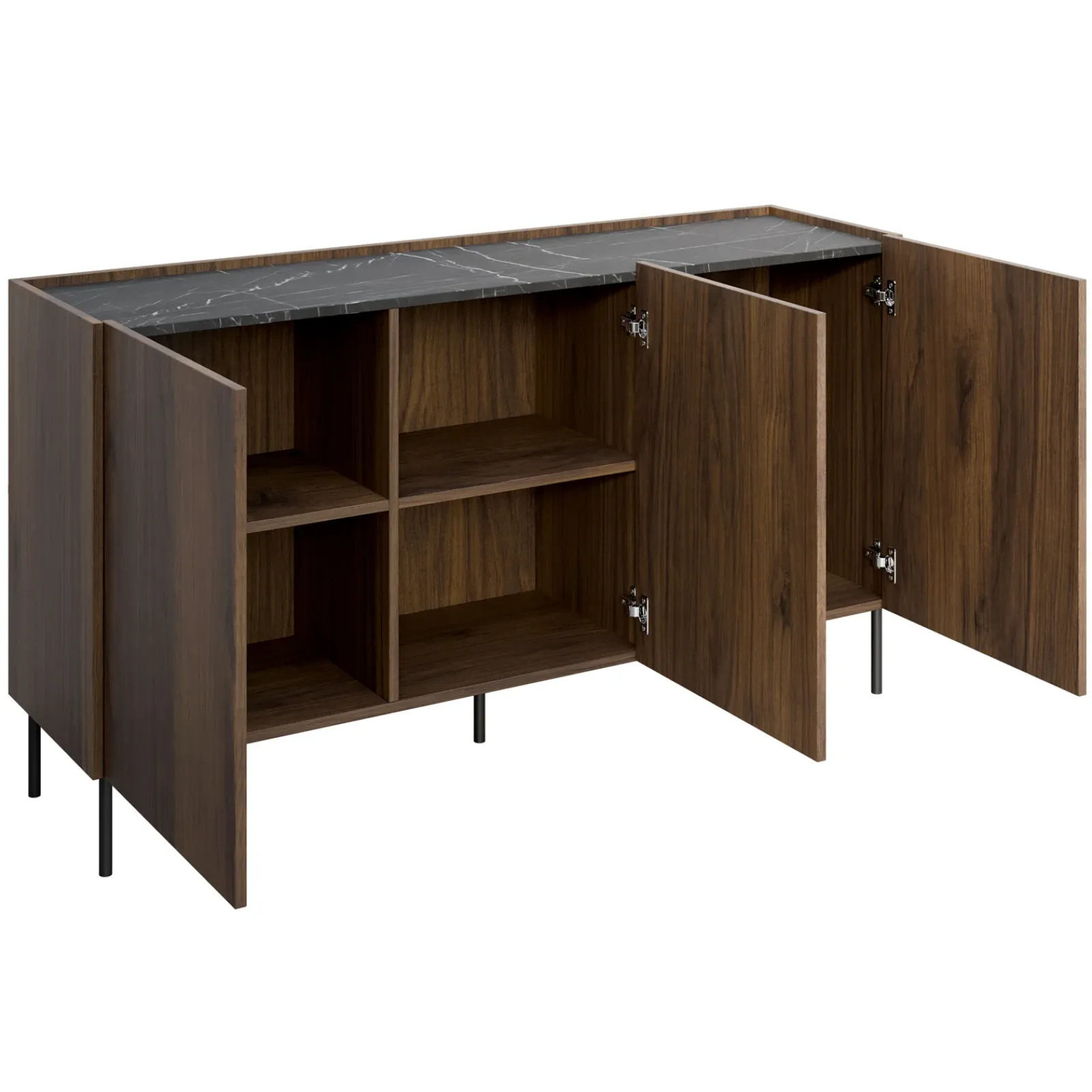 Garnero Arredamenti Madie Moderne|Madie Moderne-Madia 144x78h cm 3 ante 3 ripiani piano effetto marmo nero noce Caliva