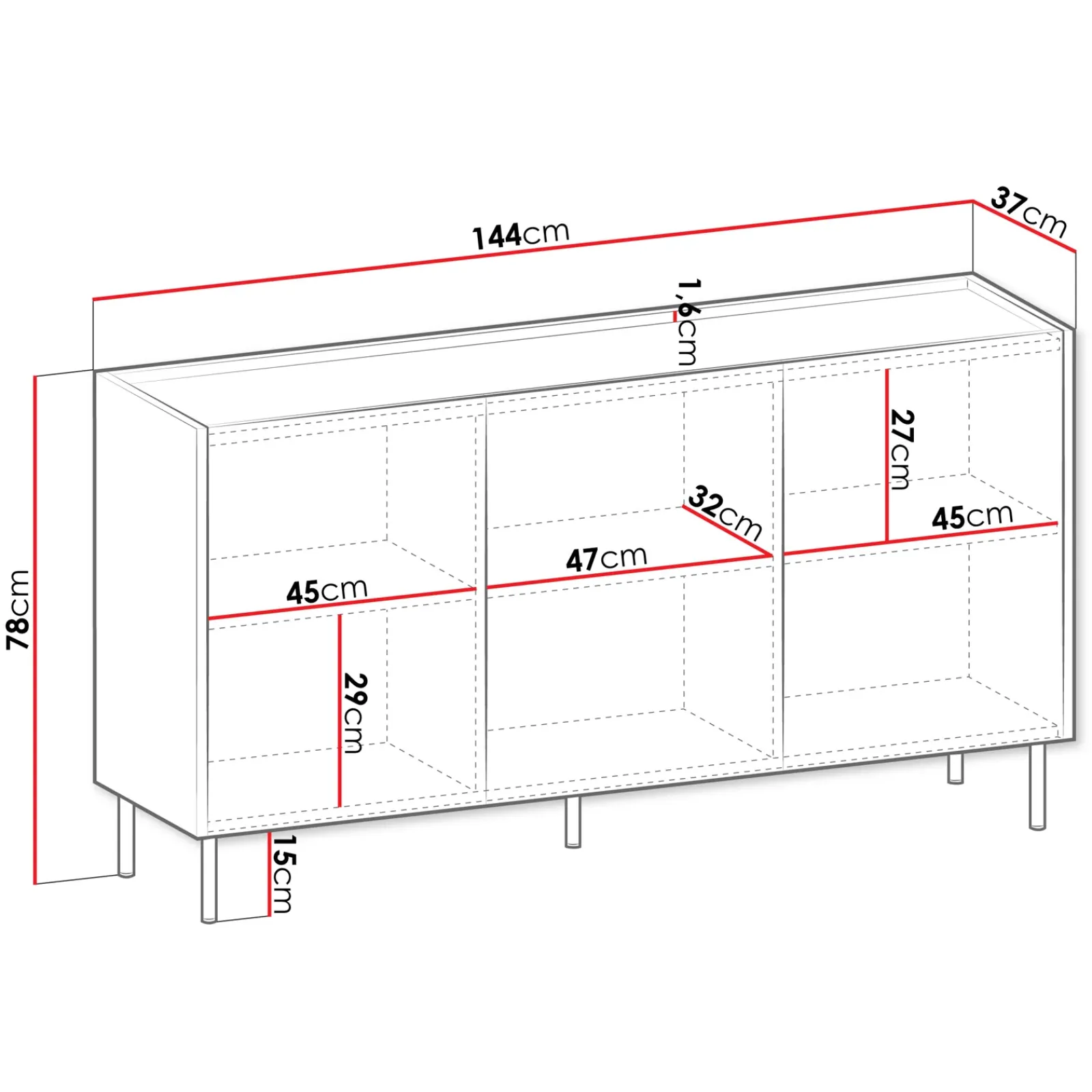 Garnero Arredamenti Madie Moderne|Madie Moderne-Madia 144x78h cm 3 ante 3 ripiani piano effetto marmo nero noce Caliva