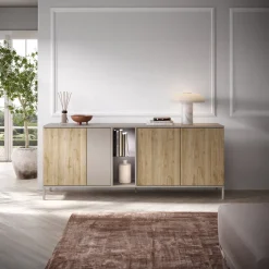 Garnero Arredamenti Madie Moderne|Madie Moderne-Madia 210x86h cm 4 ante 2 vani rovere chiaro beige Tony