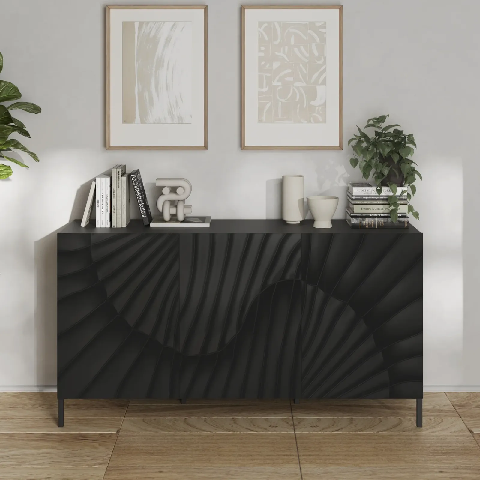 Garnero Arredamenti Madie Moderne|Madie Moderne-Madia 181x95h cm 3 ante antracite frontali serigrafati Seira