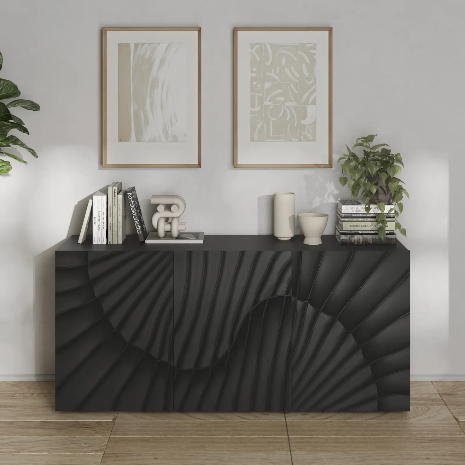 Garnero Arredamenti Madie Moderne|Madie Moderne-Madia 181x95h cm 3 ante antracite frontali serigrafati Seira