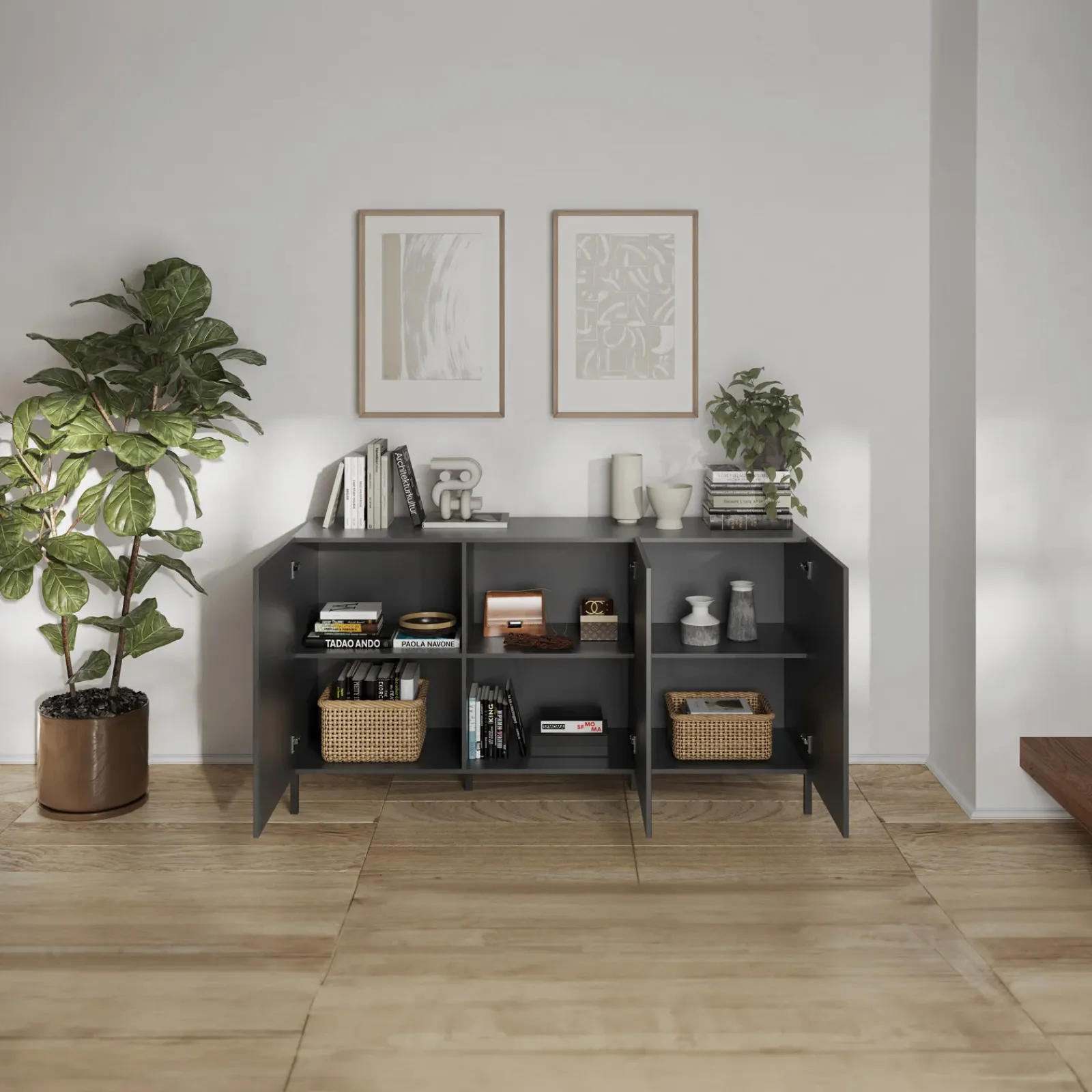 Garnero Arredamenti Madie Moderne|Madie Moderne-Madia 181x95h cm 3 ante antracite frontali serigrafati Seira