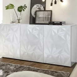 Garnero Arredamenti Credenze Moderne|Madie Moderne-Madia 181x84h cm 3 ante laccato con serigrafia Marvis Bianco Lucido