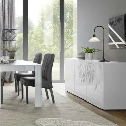 Garnero Arredamenti Credenze Moderne|Madie Moderne-Madia 181x84h cm 3 ante laccato con serigrafia Marvis Bianco Lucido