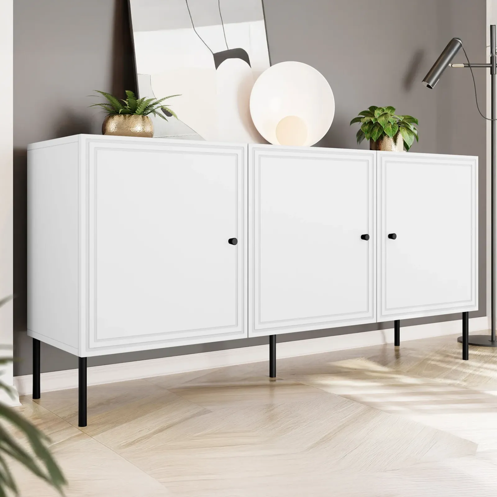 Garnero Arredamenti Credenze Moderne|Madie Moderne-Madia 151x75h cm 3 ante Stark Bianco Opaco