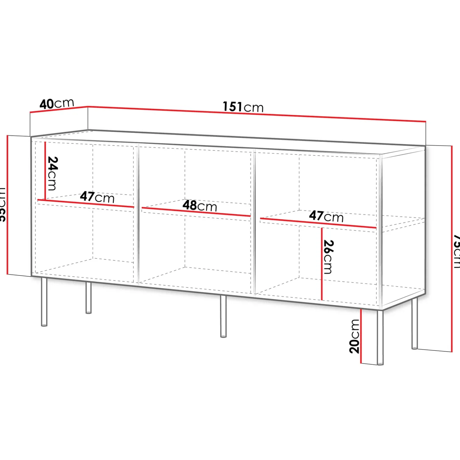 Garnero Arredamenti Credenze Moderne|Madie Moderne-Madia 151x75h cm 3 ante Stark Bianco Opaco