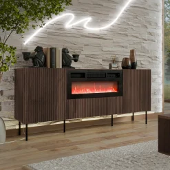 Garnero Arredamenti Madie Moderne|Madie Moderne-Madia 181x81h cm 3 ante con caminetto noce cannettato Gabiot