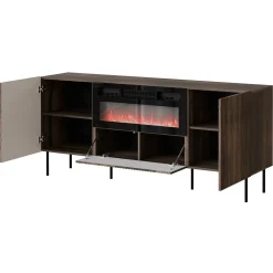 Garnero Arredamenti Madie Moderne|Madie Moderne-Madia 181x81h cm 3 ante  con caminetto noce cannettato Gabiot