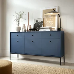 Garnero Arredamenti Madie Moderne|Madie Moderne-Madia 154x83h cm 3 ante con cassetti moderna notte Glory Blu