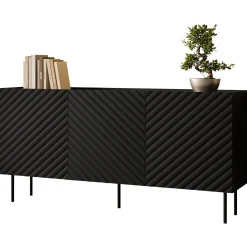 Garnero Arredamenti Credenze Moderne|Madie Moderne-Madia 166x80h cm 3 ante con frontali decorati nero Daniele Nero Opaco