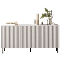 Garnero Arredamenti Credenze Moderne|Madie Moderne-Madia 156x76h cm 3 ante con frontali cannettati beige Ziggy