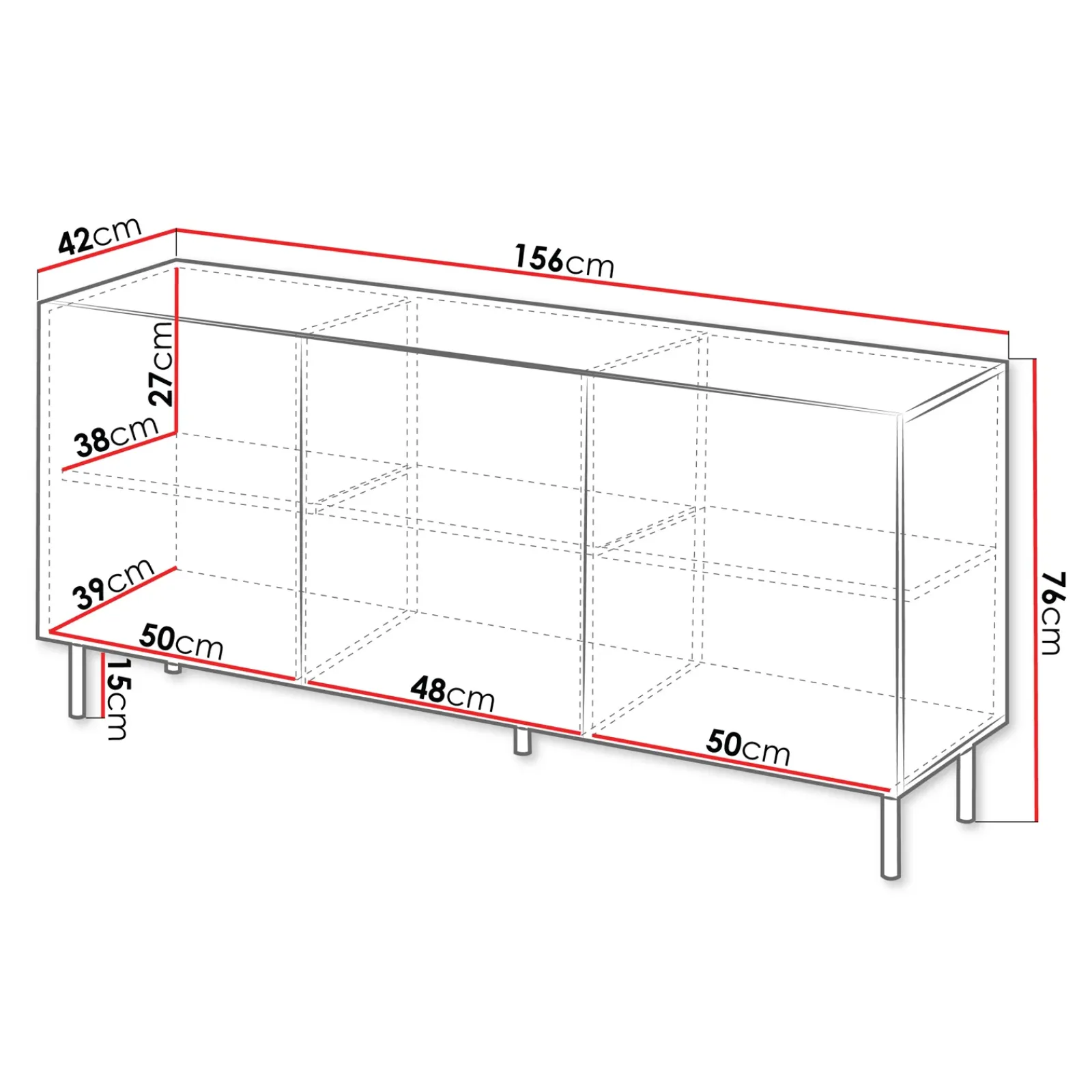 Garnero Arredamenti Credenze Moderne|Madie Moderne-Madia 156x76h cm 3 ante con frontali cannettati beige Ziggy