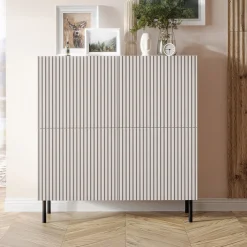 Garnero Arredamenti Credenze Moderne|Madie Moderne-Madia 101x106h cm 4 ante con frontali cannettati beige Ziggy