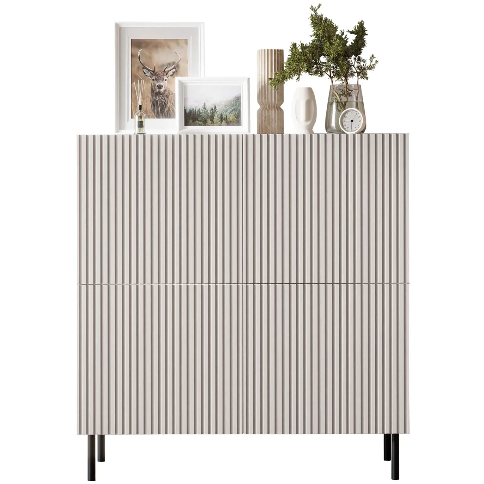 Garnero Arredamenti Credenze Moderne|Madie Moderne-Madia 101x106h cm 4 ante con frontali cannettati beige Ziggy