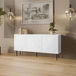 Garnero Arredamenti Credenze Moderne|Madie Moderne-Madia 166x80h cm 3 ante con frontali decorati bianco Daniele Bianco Opaco