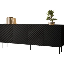 Garnero Arredamenti Credenze Moderne|Madie Moderne-Madia 200x80h cm 4 ante con frontali decorati nero Daniele Nero Opaco