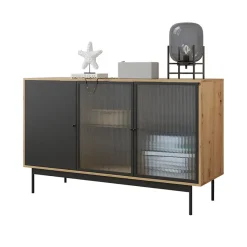 Garnero Arredamenti Madie Moderne|Madie Moderne-Madia 148x90h cm 3 ante con led rovere nero Herning