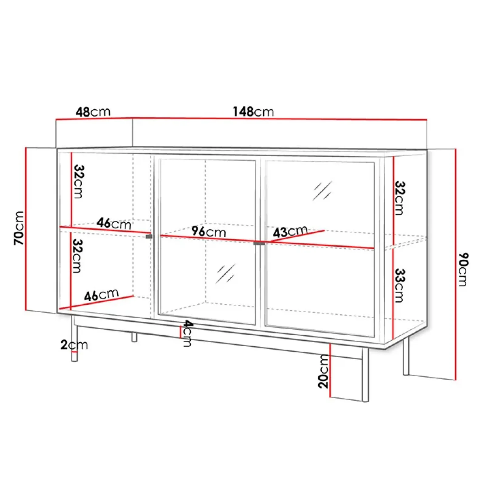 Garnero Arredamenti Madie Moderne|Madie Moderne-Madia 148x90h cm 3 ante con led rovere nero Herning