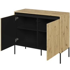 Garnero Arredamenti Madie Moderne|Madie Moderne-Madia 98x83h cm 2 ante con led cannettato nero Camelia Rovere Rustico