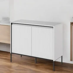 Garnero Arredamenti Madie Moderne|Madie Moderne-Madia 98x83h cm 2 ante con led cannettato nero Camelia Bianco Opaco