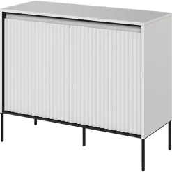 Garnero Arredamenti Madie Moderne|Madie Moderne-Madia 98x83h cm 2 ante con led cannettato nero Camelia Bianco Opaco