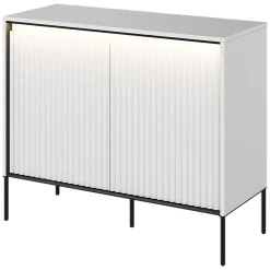 Garnero Arredamenti Madie Moderne|Madie Moderne-Madia 98x83h cm 2 ante con led cannettato nero Camelia Bianco Opaco