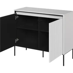 Garnero Arredamenti Madie Moderne|Madie Moderne-Madia 98x83h cm 2 ante con led cannettato nero Camelia Bianco Opaco