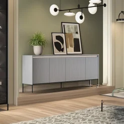 Garnero Arredamenti Madie Moderne|Madie Moderne-Madia 193x83h cm 4 ante con led cannettato nero Camelia Grigio