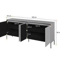 Garnero Arredamenti Madie Moderne|Madie Moderne-Madia 193x83h cm 4 ante con led cannettato nero Camelia Grigio