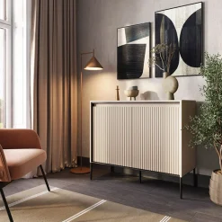 Garnero Arredamenti Madie Moderne|Madie Moderne-Madia 98x83h cm 2 ante con led cannettato nero Camelia Beige