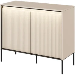 Garnero Arredamenti Madie Moderne|Madie Moderne-Madia 98x83h cm 2 ante con led cannettato nero Camelia Beige