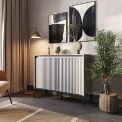 Garnero Arredamenti Madie Moderne|Madie Moderne-Madia 98x83h cm 2 ante con led cannettato nero Camelia Grigio