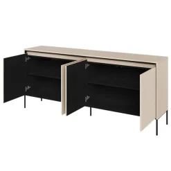 Garnero Arredamenti Madie Moderne|Madie Moderne-Madia 193x83h cm 4 ante con led cannettato nero Camelia Beige