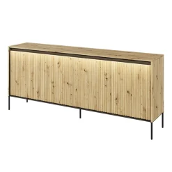 Garnero Arredamenti Madie Moderne|Madie Moderne-Madia 193x83h cm 4 ante con led cannettato nero Camelia Rovere Rustico