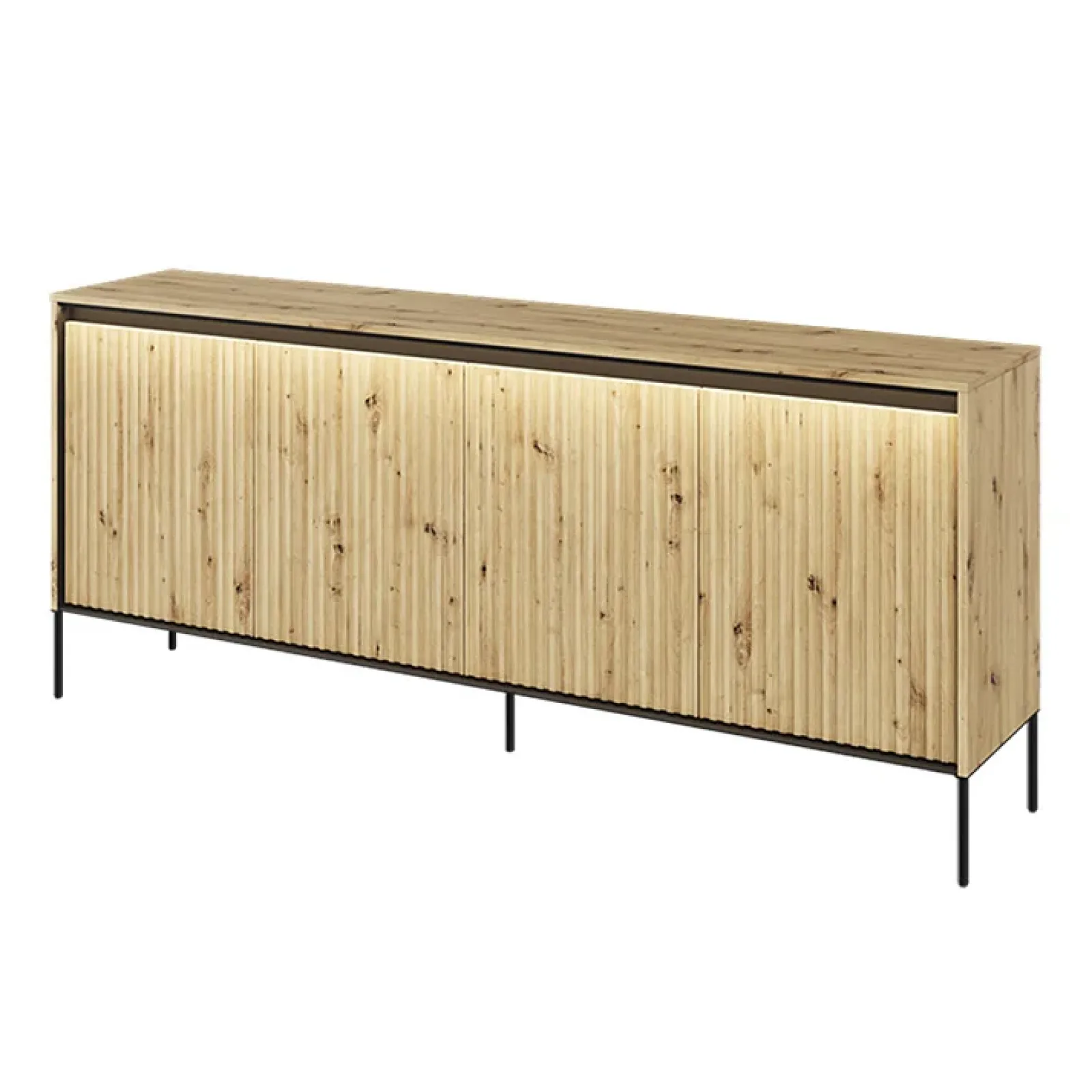 Garnero Arredamenti Madie Moderne|Madie Moderne-Madia 193x83h cm 4 ante con led cannettato nero Camelia Rovere Rustico