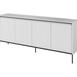 Garnero Arredamenti Madie Moderne|Madie Moderne-Madia 193x83h cm 4 ante con led cannettato nero Camelia Bianco Opaco