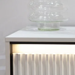 Garnero Arredamenti Madie Moderne|Madie Moderne-Madia 193x83h cm 4 ante con led cannettato nero Camelia Bianco Opaco