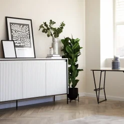 Garnero Arredamenti Madie Moderne|Madie Moderne-Madia 193x83h cm 4 ante con led cannettato nero Camelia Bianco Opaco