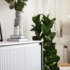 Garnero Arredamenti Madie Moderne|Madie Moderne-Madia 193x83h cm 4 ante con led cannettato nero Camelia Bianco Opaco