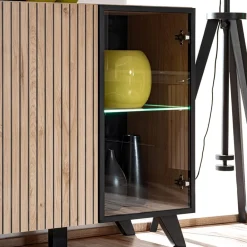 Garnero Arredamenti Credenze Moderne|Madie Moderne-Madia 160x82h cm 4 ante con stampa nera soggiorno noce Mendes