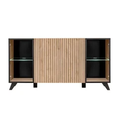 Garnero Arredamenti Credenze Moderne|Madie Moderne-Madia 160x82h cm 4 ante con stampa nera soggiorno noce Mendes