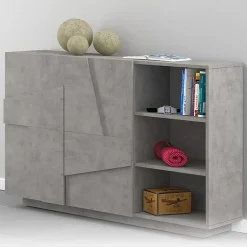 Garnero Arredamenti Madie Moderne|Madie Moderne-Madia 120x86h cm 2 ante e vani a giorno moderna grigio Zenzero Cemento
