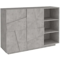 Garnero Arredamenti Madie Moderne|Madie Moderne-Madia 120x86h cm 2 ante e vani a giorno moderna grigio Zenzero Cemento