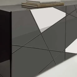 Garnero Arredamenti Credenze Moderne|Madie Moderne-Madia 241x84h cm 4 ante grigio lucido specchio con serigrafia Olimpo Antracite